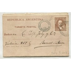 ARGENTINA 1888 ENTERO POSTAL KIDD CIRCULADA CON MATASELLO BAHIA BLANCA