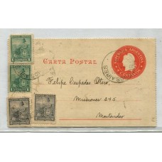 ARGENTINA 1901 ENTERO CARTA POSTAL CON FRANQUEO ADICIONAL LAS ESTAMPILLAS DE 1 CENTAVO SON UNA DENTADO 11 1/2 Y LA OTRA 12 1/4 CIRCULADA A URUGUAY, RARA