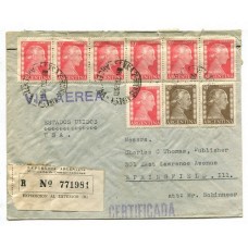 ARGENTINA 1952 SOBRE FRANQUEADO CON ESTAMPILLAS DE EVITA CIRCULADO A EE. UU. PERONISMO EVA PERON