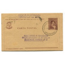 ARGENTINA 1950 ENTERO POSTAL CARTA CON MATASELLO CIUDAD EVITA BA ADEMAS DE SELLO AÑO DEL LIBERTADOR, PERONISMO