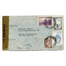 ARGENTINA 1943 CORREO AEREO CARTA CIRCULADA A SUIZA CON ESTAMPILLA DE $ 1 TIZADO Y DOBLE CENSURA NORTEAMERICANA Y ALEMANA