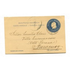 ARGENTINA 1902 ENTERO POSTAL TARJETA CIRCULADA A PARAGUAY