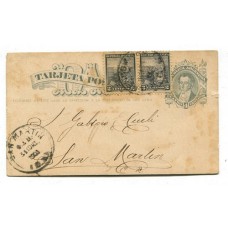 ARGENTINA 1887 ENTERO POSTAL TARJETA NUMERO 1 CON FRANQUEO DE LIBERTAD, RARA COMBINACION