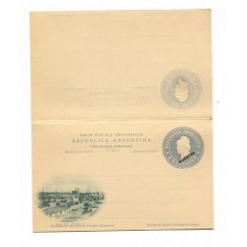 ARGENTINA 1892 ENTERO POSTAL TARJETA DOBLE CON VARIEDAD RETINTADO INTERIOR