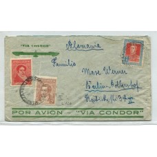 ARGENTINA 1935 FRANQUEO MIXTO SAN MARTIN MAS PROCERES CORREO AEREO CARTA CIRCULADA A ALEMANIA POR CONDOR LUFTHANSA FRANQUEO DE $ 1,15