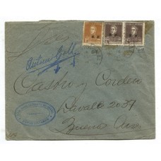 ARGENTINA SERVICIO OFICIAL 1926 CARTA CIRCULADA CON FRANQUEO MIXTO DE SAN MARTIN CON Y SIN PUNTO SIENDO EL DE 1 Ct. SOBRECARGA DOBLE