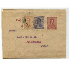 ARGENTINA 1919 ENTERO POSTAL FAJA CON ESTAMPILLAS DE SAN MARTIN CIRCULADO A JUJUY