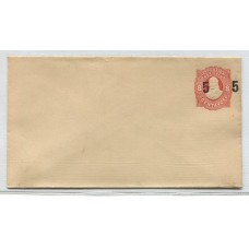 ARGENTINA 1890 ENTERO POSTAL SOBRE VARIEDAD SOBRECARGA DESPLAZADA 5 RECTO