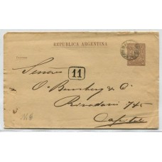 ARGENTINA 1889 ENTERO POSTAL FAJA CIRCULADA CON MARCA DE BUZON 11