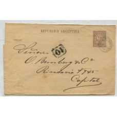 ARGENTINA 1889 ENTERO POSTAL FAJA CIRCULADA CON MARCA DE BUZON 10