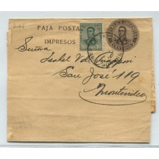 ARGENTINA 1912 ENTERO POSTAL FAJA CON FRANQUEO ADICIONAL SAN MARTIN EN OVALO CIRCULADO A URUGUAY