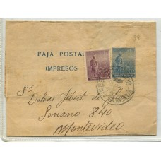 ARGENTINA 1914 ENTERO POSTAL FAJA CON FRANQUEO ADICIONAL LABRADOR CIRCULADO A URUGUAY