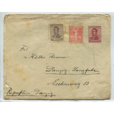 ARGENTINA 1923 ENTERO POSTAL SOBRE CON FRANQUEO ADICIONAL DE DOS EMISIONES CIRCULADO A DANZIG !!