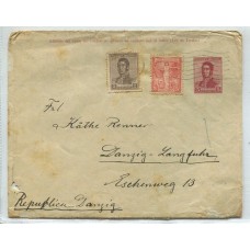 ARGENTINA 1923 ENTERO POSTAL SOBRE CON FRANQUEO ADICIONAL DE DOS EMISIONES CIRCULADO A DANZIG !!