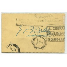 ARGENTINA 1936 ENTERO POSTAL CIRCULADO CON MARCA "EXTRAIDA DEL BUZON SIN FRANQUEO" + MULTA TAXA A COBRAR