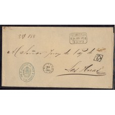 ARGENTINA 1879 PLIEGO COMPLETO DE NAVARRO CON MATASELLO AL DORSO EN LOBOS Y CANCELACION DE FERROCARRIL ESTAFETA AMBULANTE Nº 2 F.C.O. ADEMAS DE RARISIMA MARCA C.P EN ROMBO