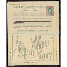 ARGENTINA 1936 ENTERO POSTAL EXPRESSO URBANO $ 1,40 DE PROCERES Y RIQUEZAS 1 LINEA DEL MENSAJE ANULADA POR EL CORREO