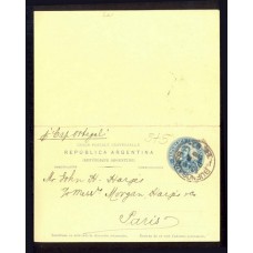 ARGENTINA 1910 ENTERO POSTAL TARJETA DOBLE USADA RI. T 47 CIRCULADA A FRANCIA, RARA