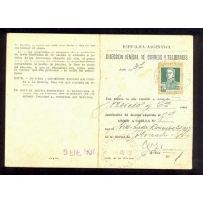 ARGENTINA 1937 ENTERO POSTAL TARJETA ABONO A CASILLA