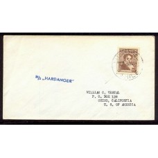 ARGENTINA 1958 CORREO MARITIMO SOBRE CIRCULADO CON MATASELLO VALPARAISO Y MARCA DEL BARCO "HARDANGER" DESDE DONDE FUE DESPACHADO RARO