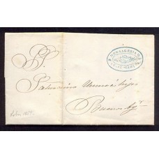 ARGENTINA 1859 MENSAJERIA MSL 65 PLIEGO COMPLETO FECHADO Y DESPACHADO DESDE LOBOS EN 15/3/1859 CON MARCA ROCOCO DE FELIZ GARCIA EN AZUL CON FIRMA GARANTIA DE DON VICTOR KNEITSCHEL HERMOSA U$ 800