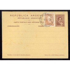 ARGENTINA 1942 ENTERO POSTAL TARJETA DOBLE + FRANQUEO ADICIONAL DE SARMIENTO PREFRANQUEADO