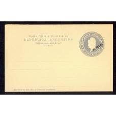 ARGENTINA 1896 ENTERO POSTAL TARJETA 6 CT. SOBRECARGA MUESTRA