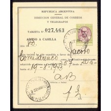 ARGENTINA 1943 ENTERO POSTAL TARJETA ABONO A CASILLA