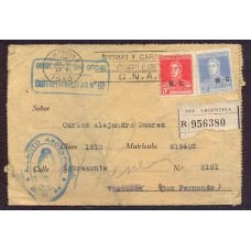 ARGENTINA 1930 CARTA CIRCULADA CON ESTAMPILLAS SERVICIO OFICIAL MINISTERIALES M.G. CERTIFICADA