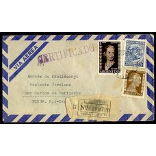 ARGENTINA 1954 SOBRE CIRCULADO CON ESTAMPILLAS DE EVA PERON POR VIA AEREA A BARILOCHE