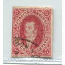 ARGENTINA 1867 GJ 32 RIVADAVIA 7ma TIRADA ESTAMPILLA SIN DENTAR PE 14 U$ 120