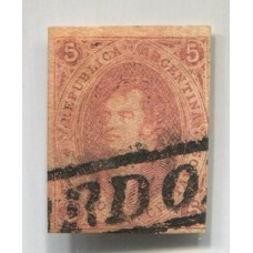 ARGENTINA 1867 GJ 27b RIVADAVIA 6ta SIN DENTAR VARIEDAD PLANCHA RAYADA, VARIEDAD FALTA PERLA ARRIBA DEL ADORNO ENTRE REPUBLICA Y ARGENTINA CON FILIGRANA RAYA HERMOSA U$ 400
