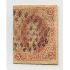 ARGENTINA 1864 GJ 16d RIVADAVIA DE PRIMERA TIRADA SIN DENTAR , TRES AMPLIOS MARGENES VARIEDAD PAPEL RAYADO U$ 330